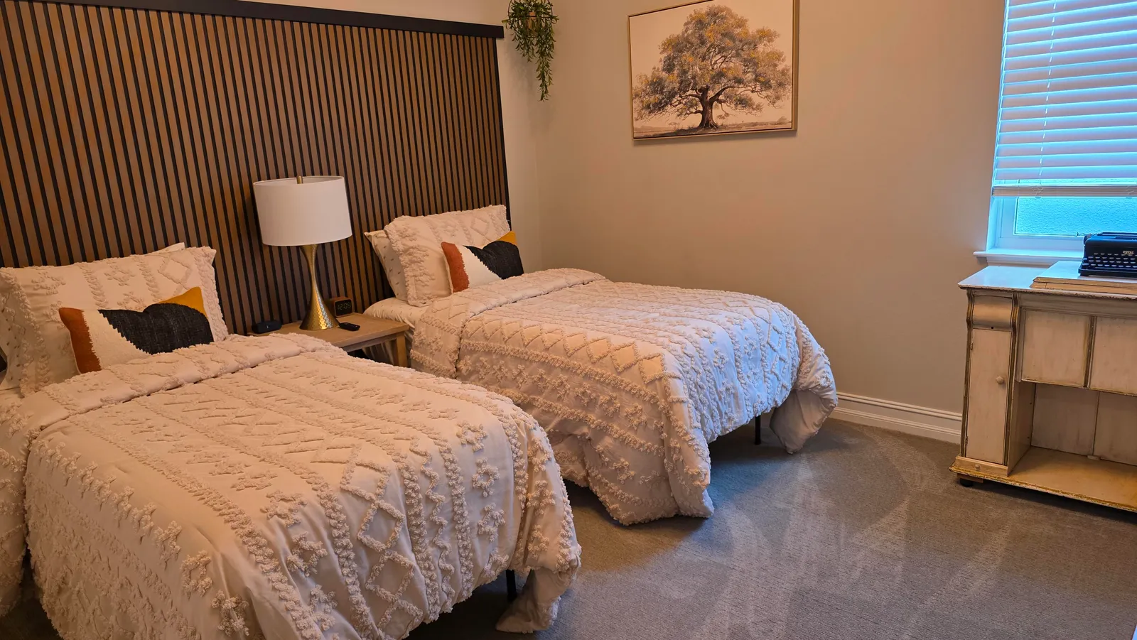 Guest bedroom staged after cleaning in Ocala home
